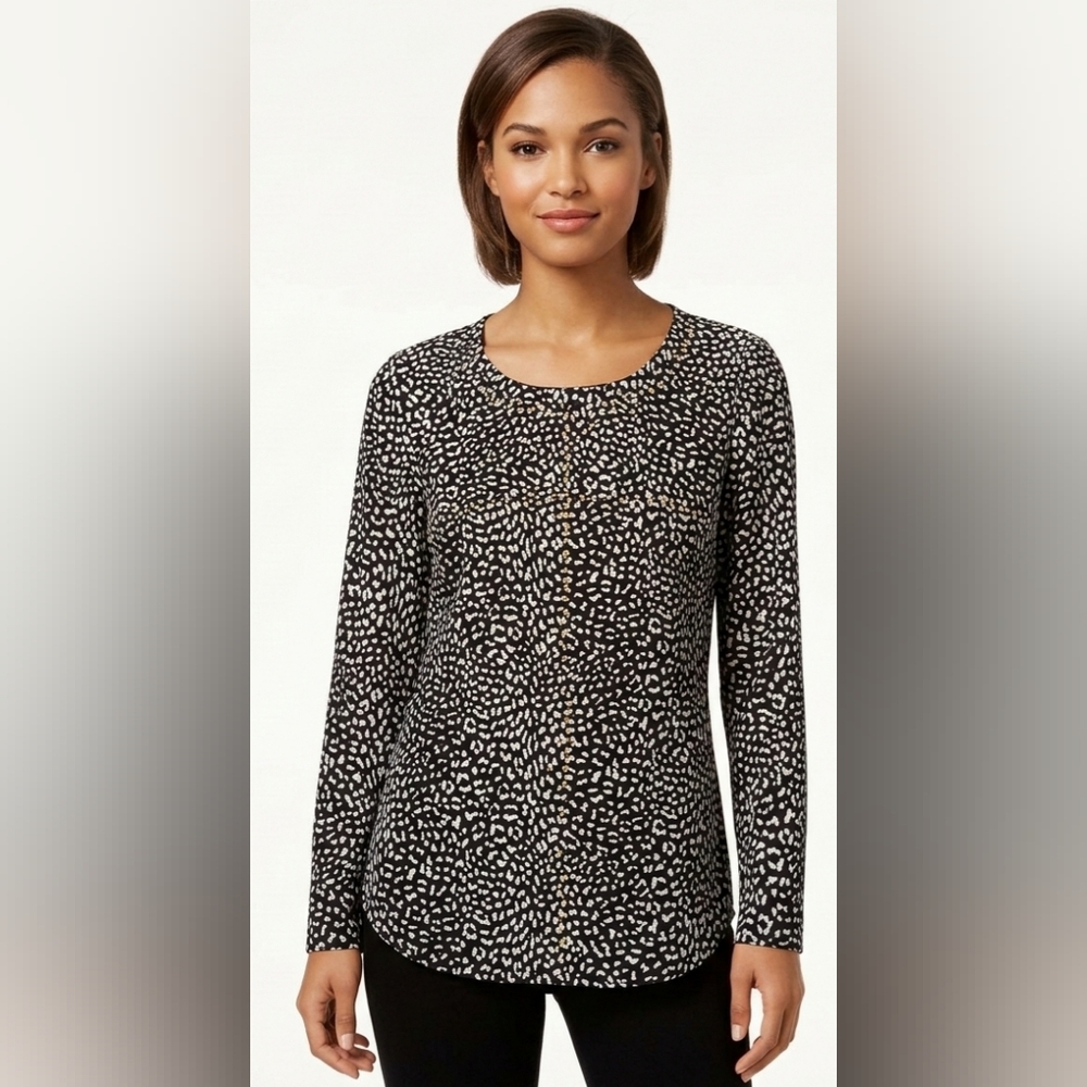 Michael Michael Kors Black and White Long Sleeve Top With Gold Studs Size M